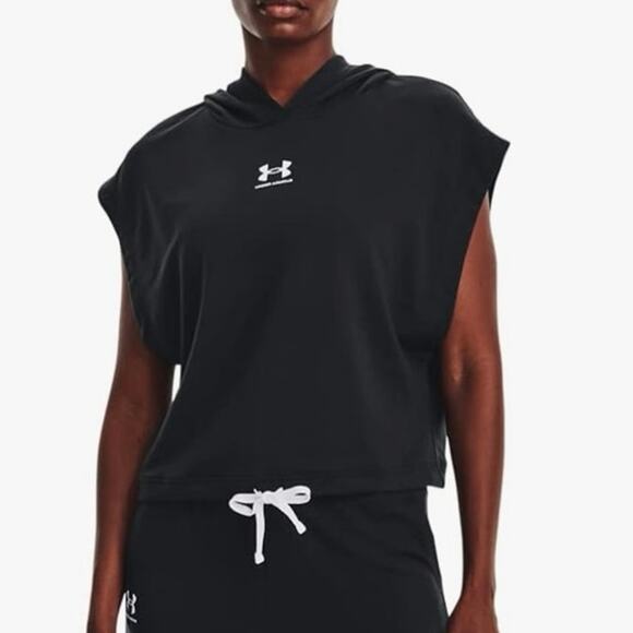 NWT Under Armour Women's Rival Terry Short Sleeve Hoodie Black Size Medium - Picture 1 of 9